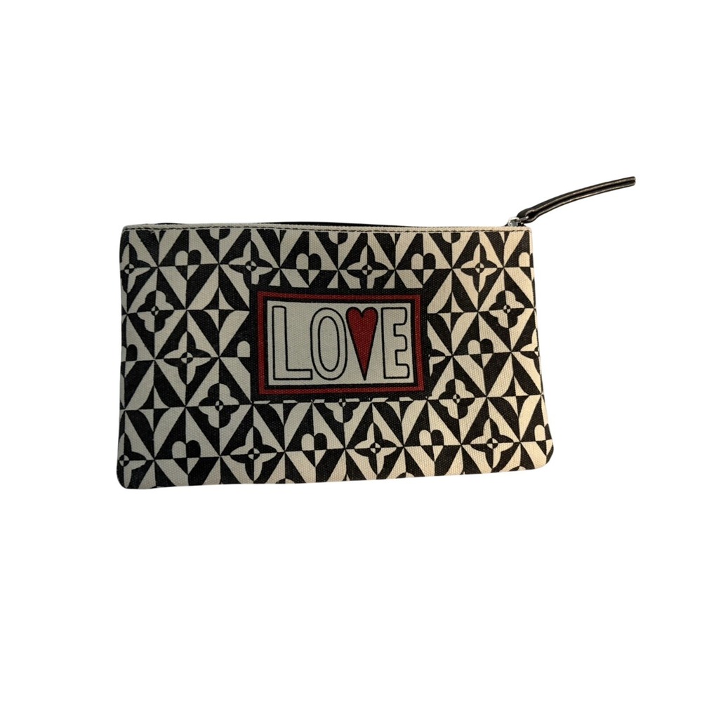 Brighton Black White Geometric Love Heart Canvas Print Zip‎ Pouch